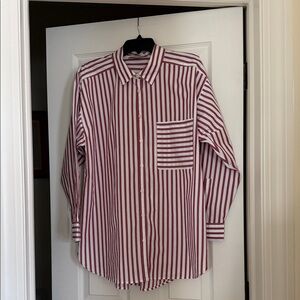 LOFT Burgundy and White Striped Shirt